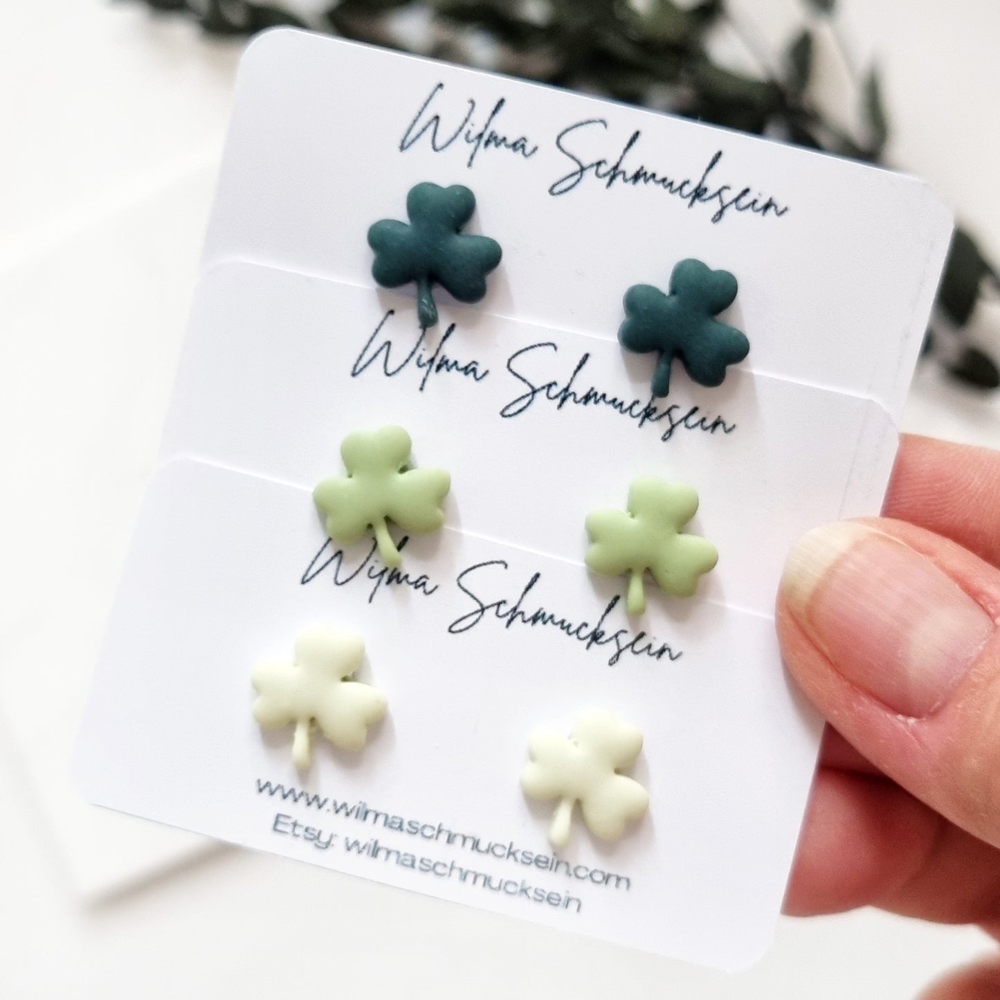 Polymer Clay Ohrstecker Kleeblatt