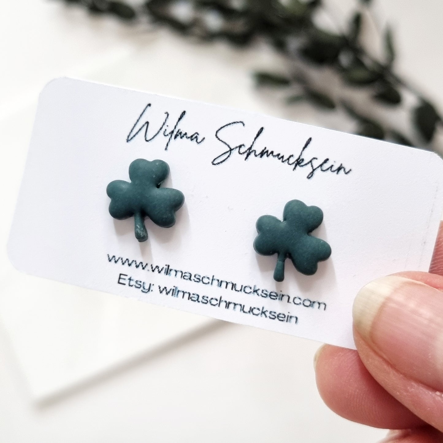 Polymer Clay Ohrstecker Kleeblatt