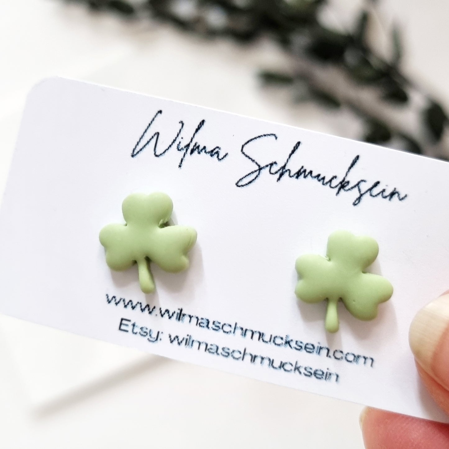 Polymer Clay Ohrstecker Kleeblatt