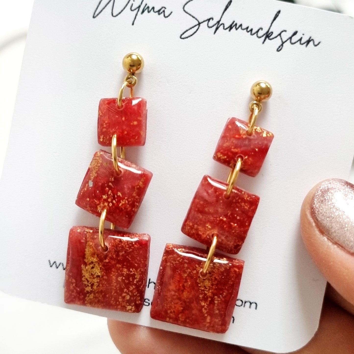 Polymer Clay Ohrstecker Rot Gold