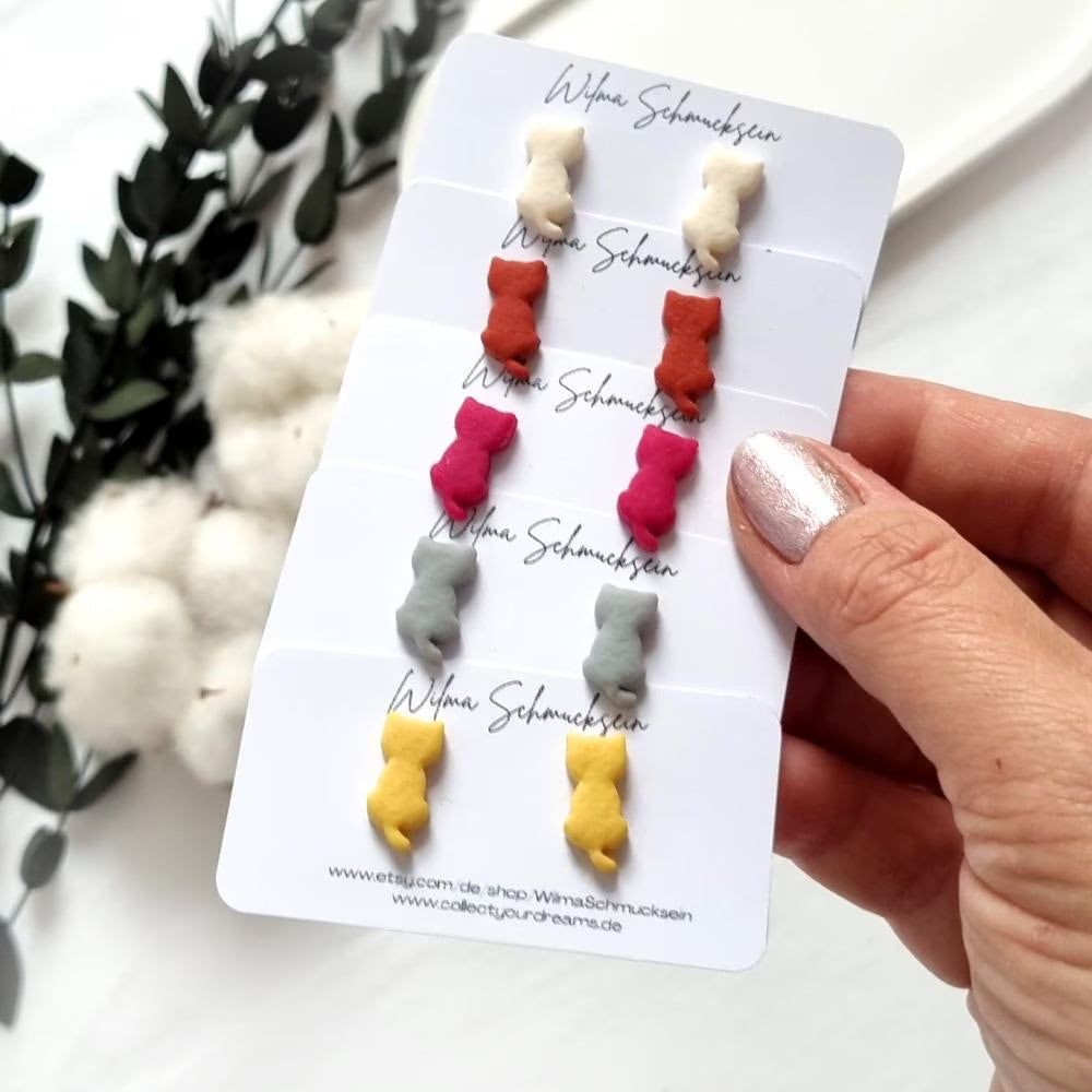 Polymer Clay Ohrstecker kleine Katzen mit Leder Effekt