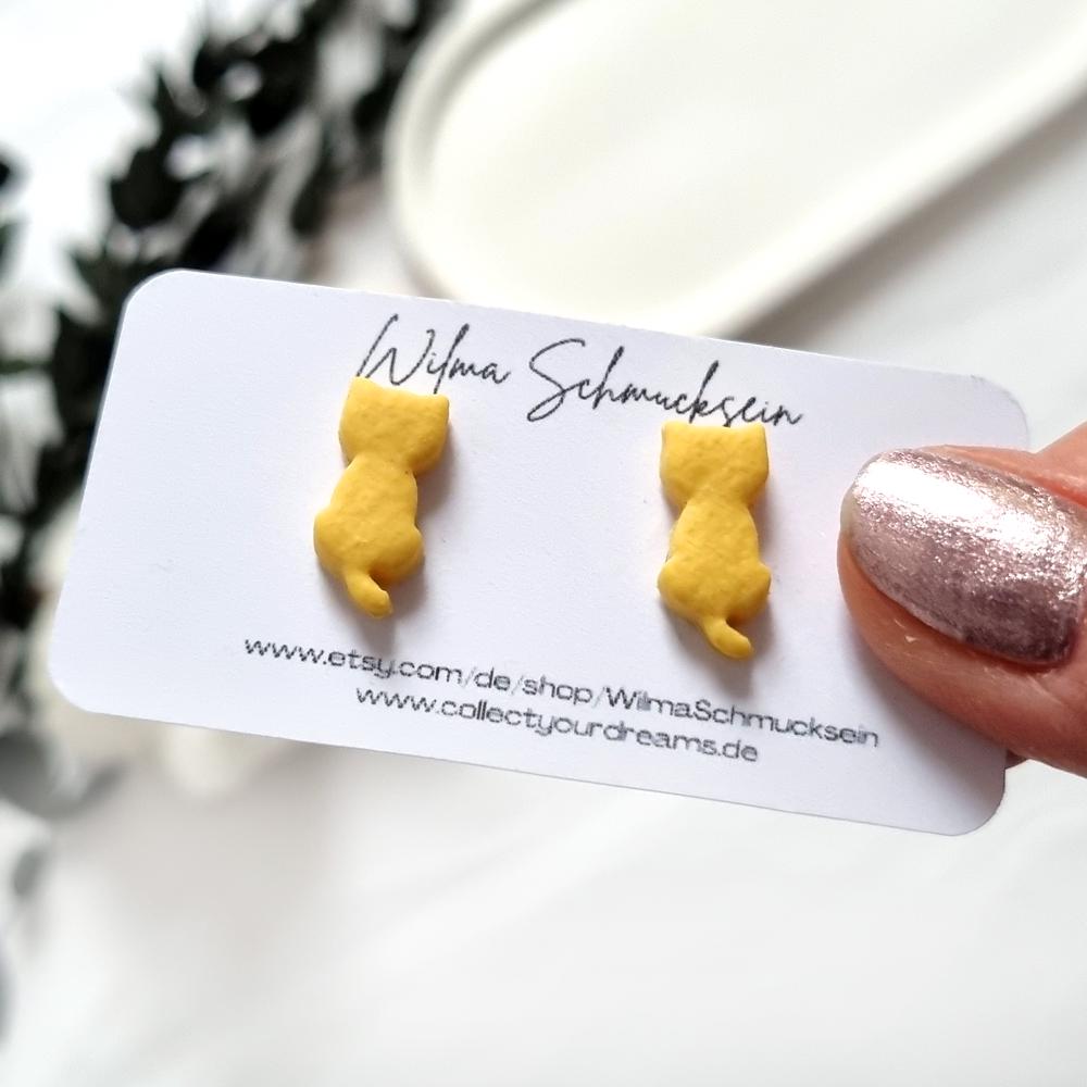 Polymer Clay Ohrstecker kleine Katzen mit Leder Effekt